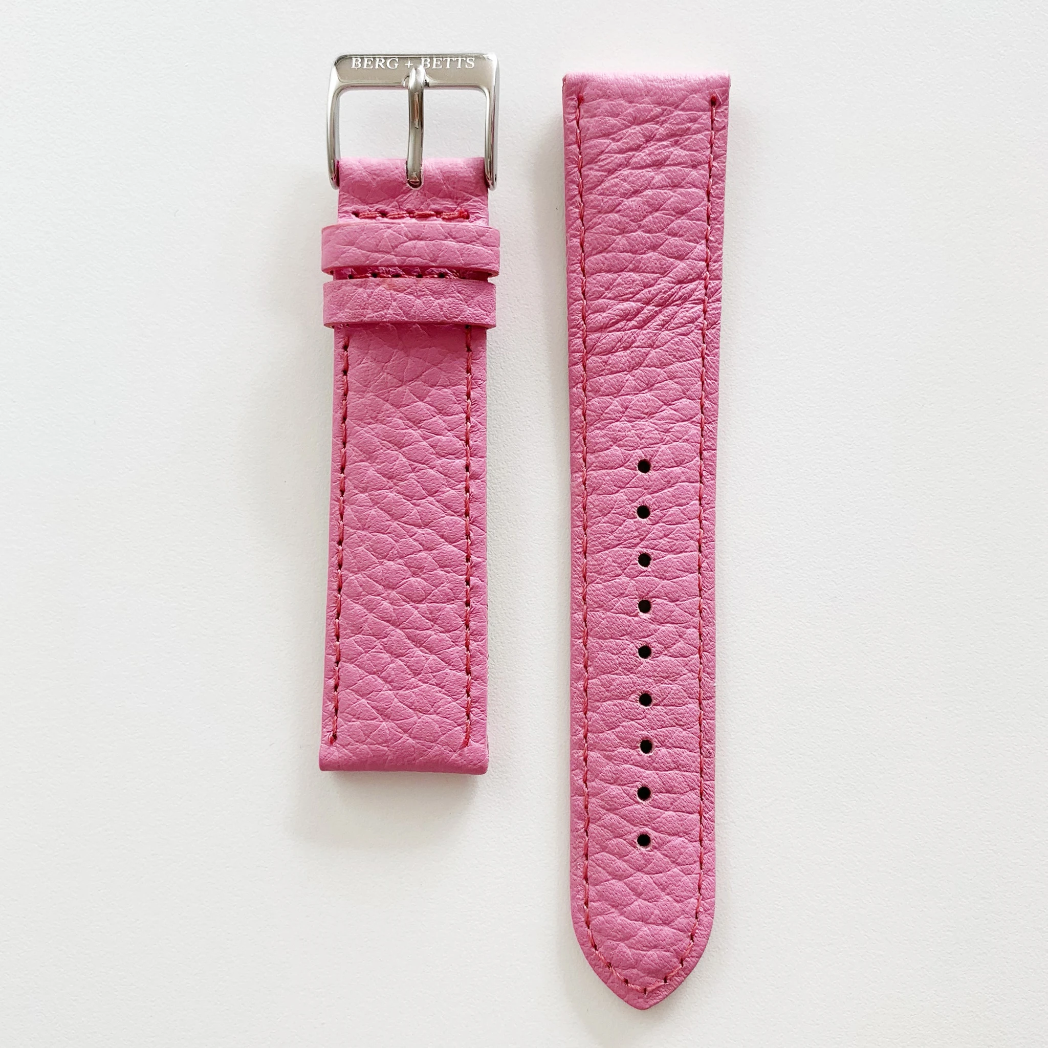 20mm sustainable leather watch strap in warm pink with silver closures