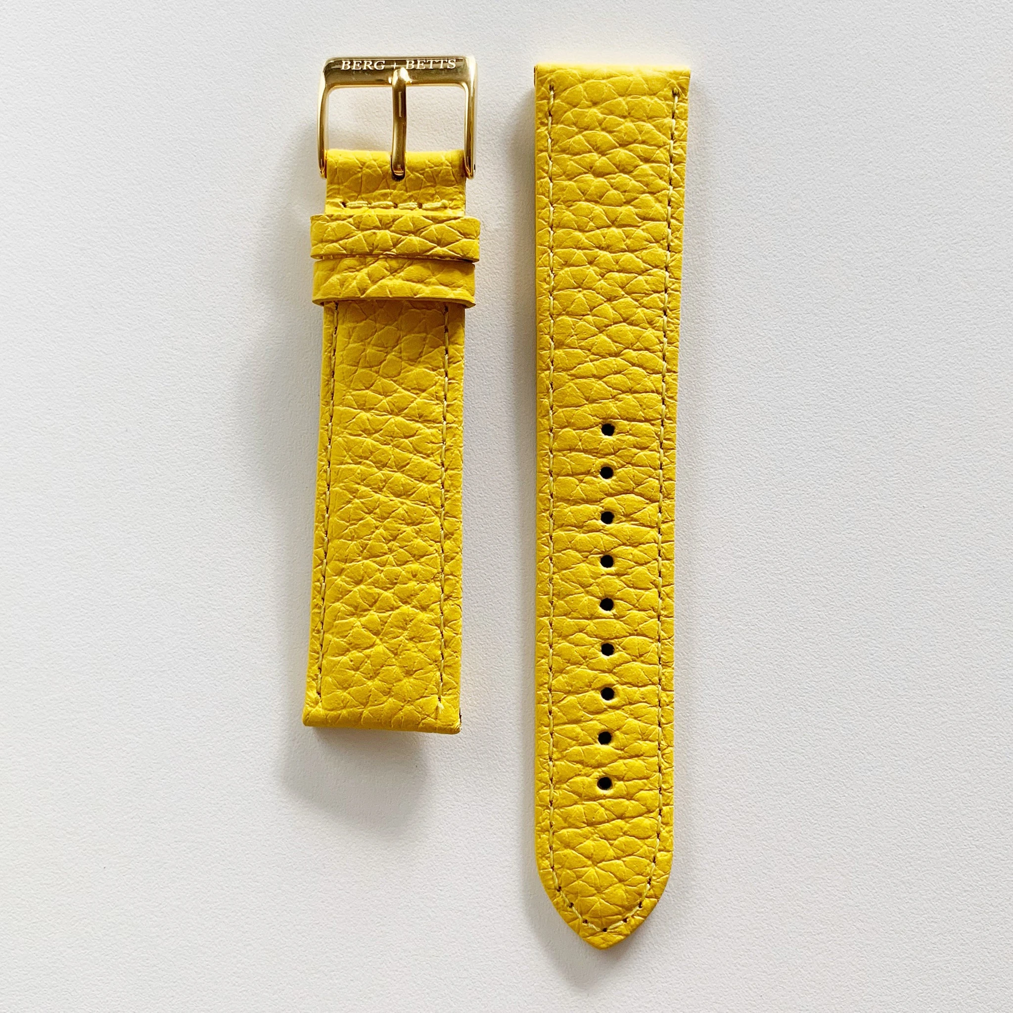 20mm sustainable leather watch strap in yellow with gold closures