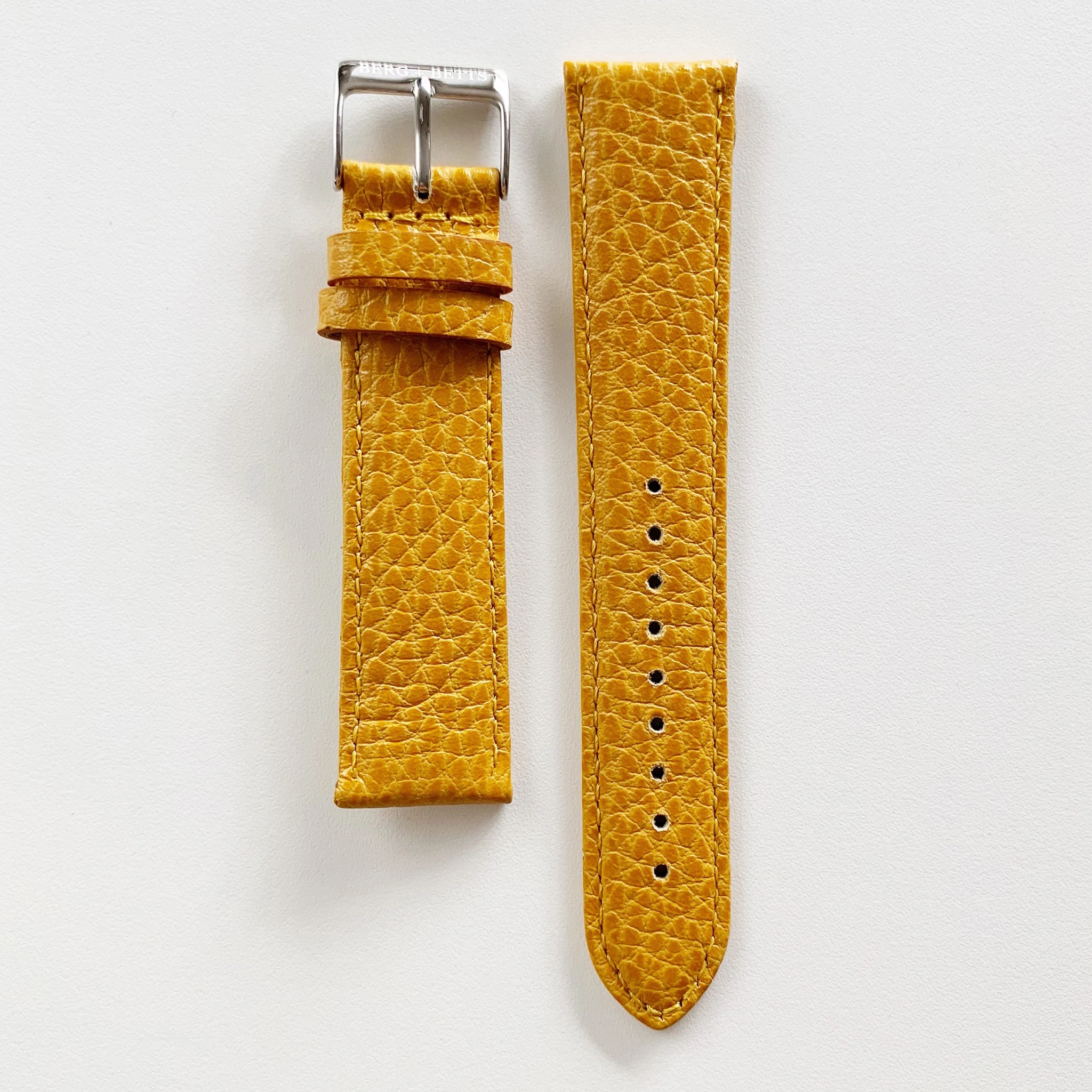 20mm sustainable leather watch strap in mustard with silver closures