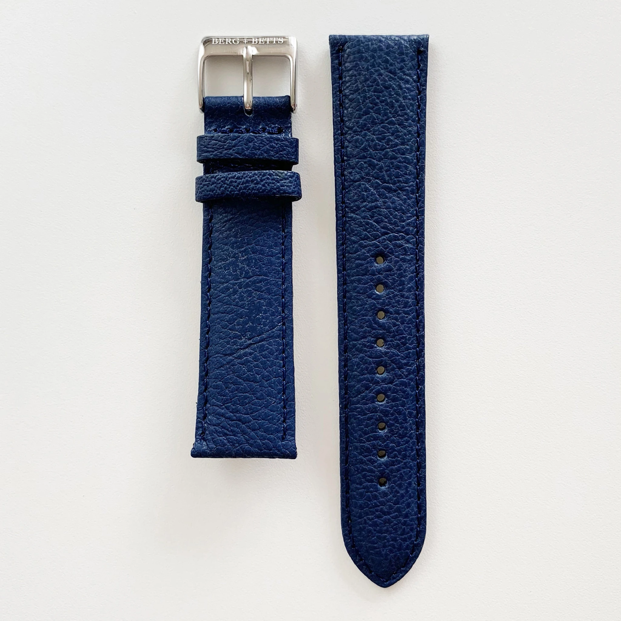 20mm sustainable leather watch strap in navy with silver closures