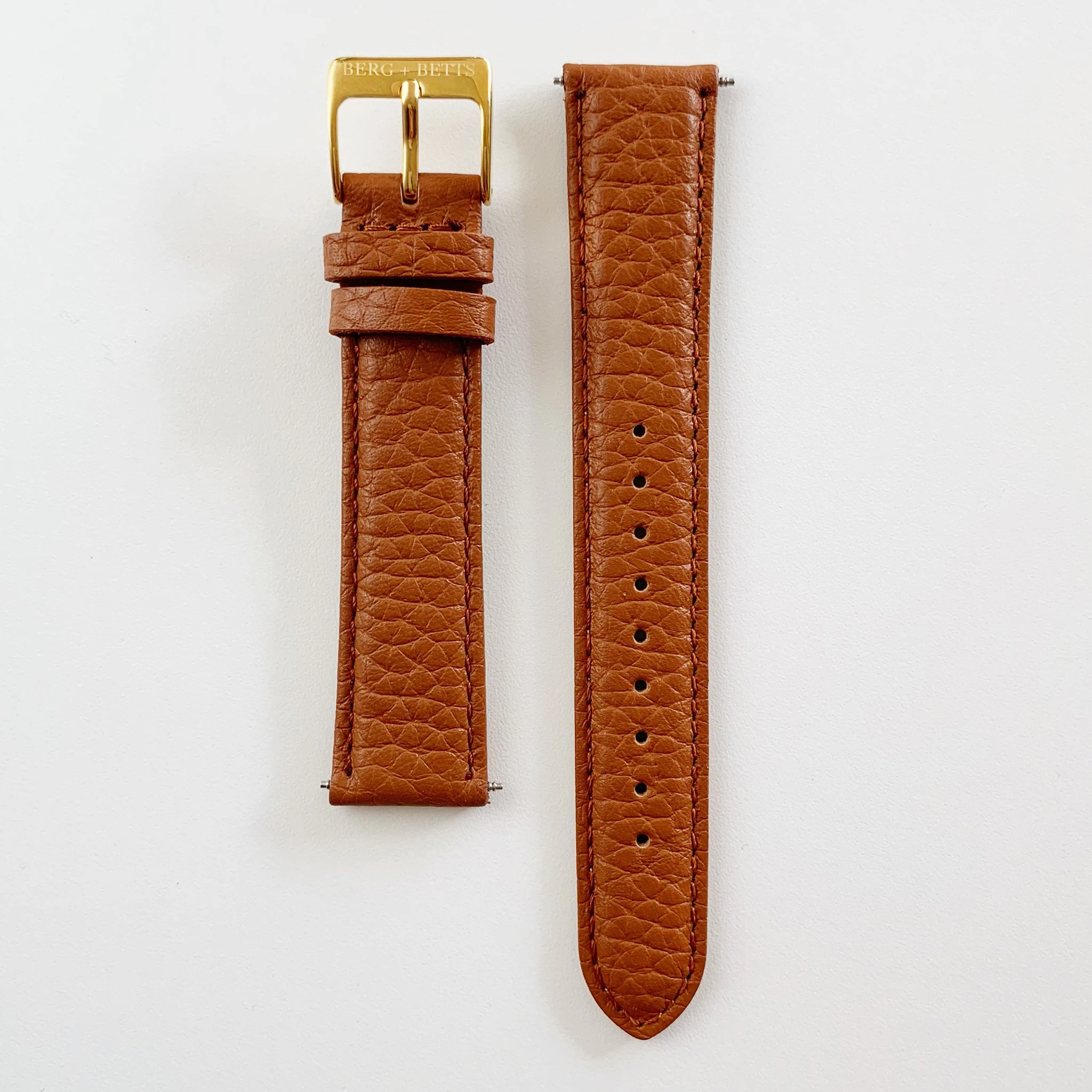 18mm sustainable leather watch strap in camel with gold closures