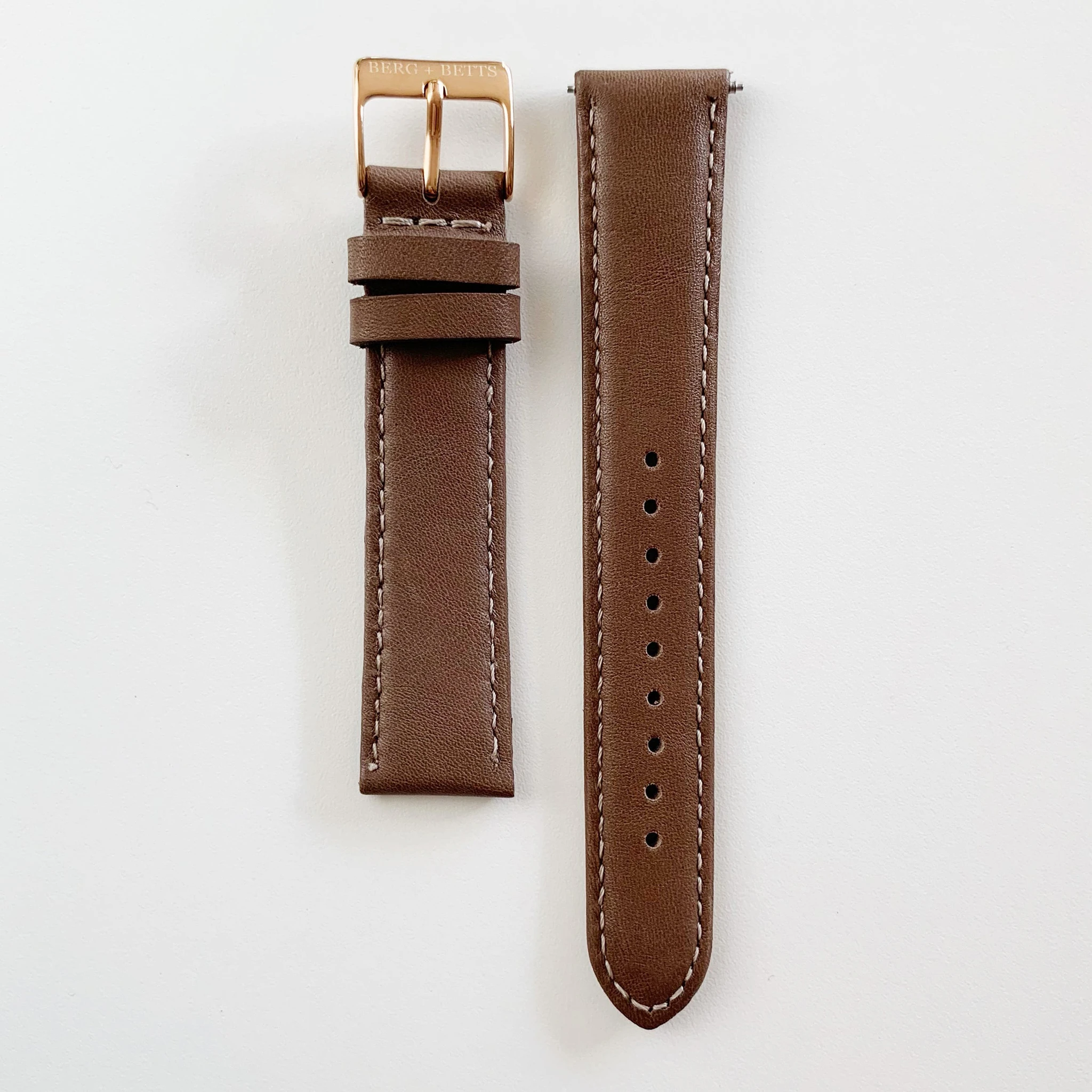 18mm sustainable leather watch strap in brown with rose gold closures