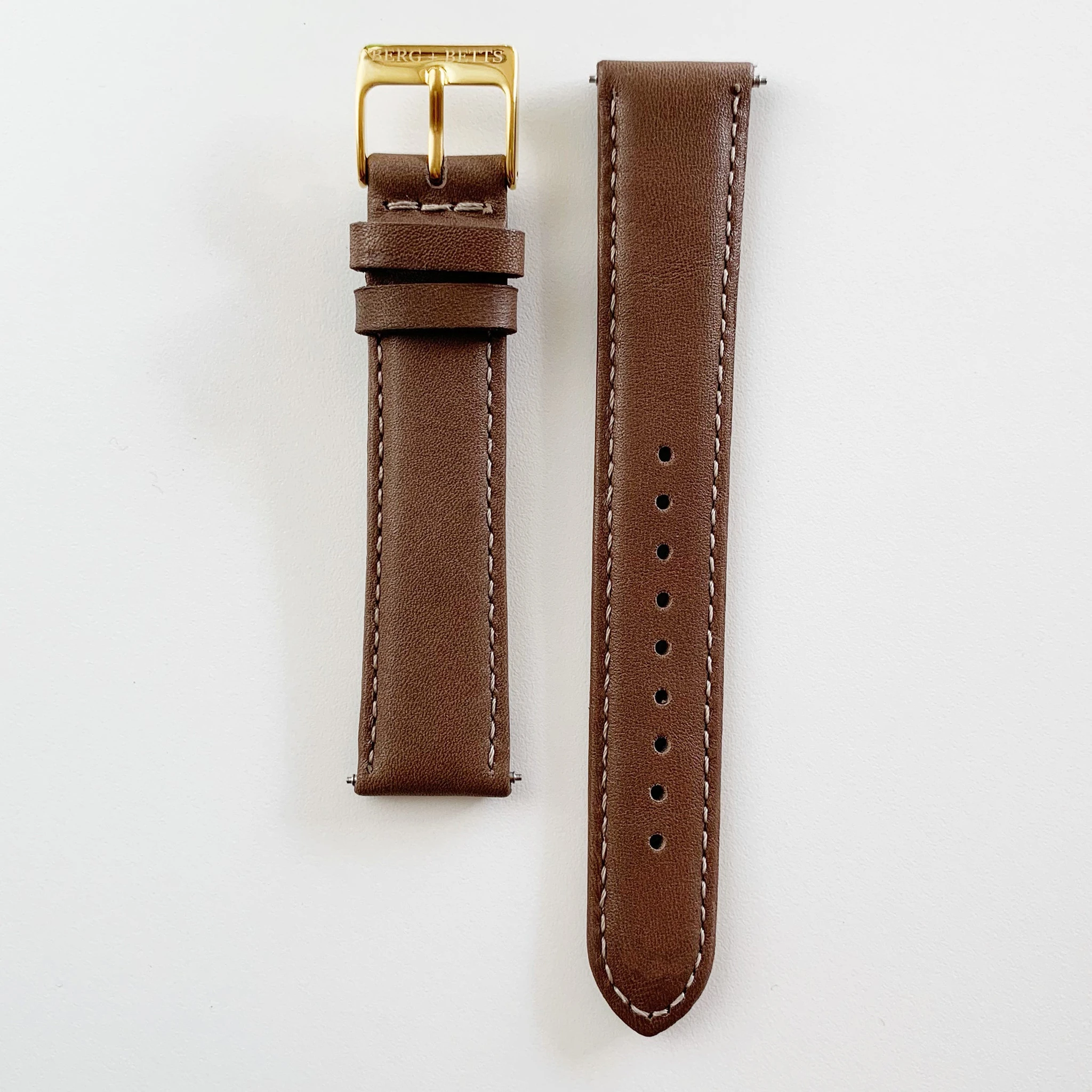 18mm sustainable leather watch strap in brown with gold closures