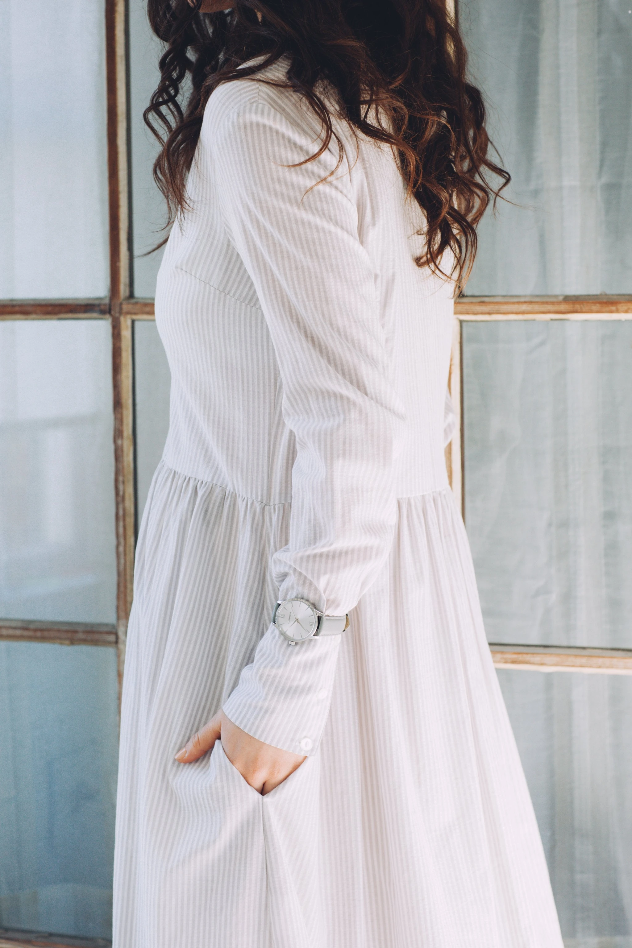 BERG+BETTS Silver Mirrored face ethically made watch with sustainable grey leather strap