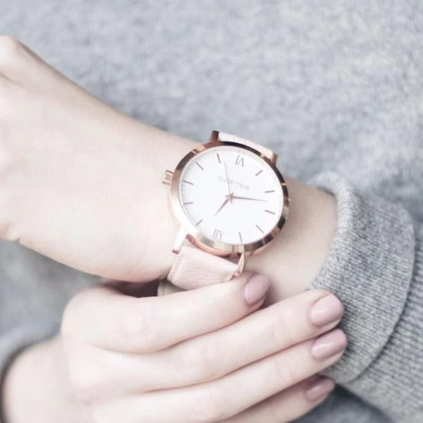 Ethical rose gold and blush round watch 
