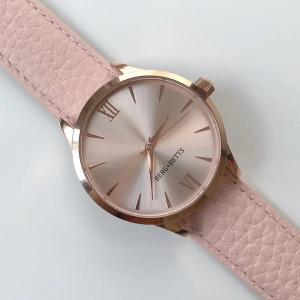 Round Rose Gold Mirrored Watch with Blush Sustainable Leather Strap