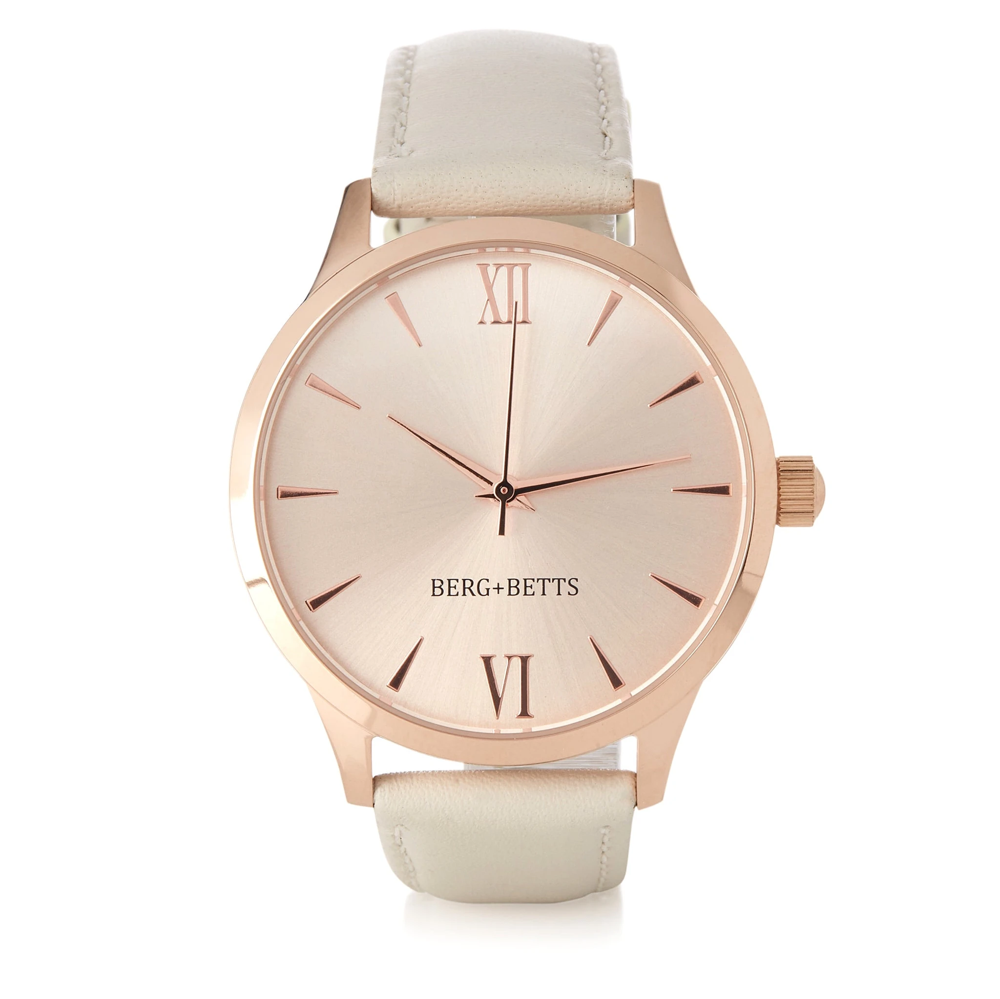 Round Rose Gold Watch with sustainable ivory leather strap from BERG+BETTS